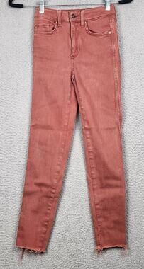 FREE PEOPLE Jeans Womens Size 25 Red Raw Hem High-Rise Jeggings Denim